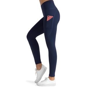 High Waist Leggings with 3 Pockets, Tummy Control, 4-Way Stretch Pants Navy XL